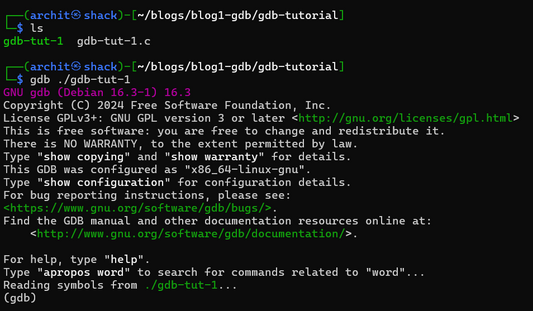 GDB terminal prompt